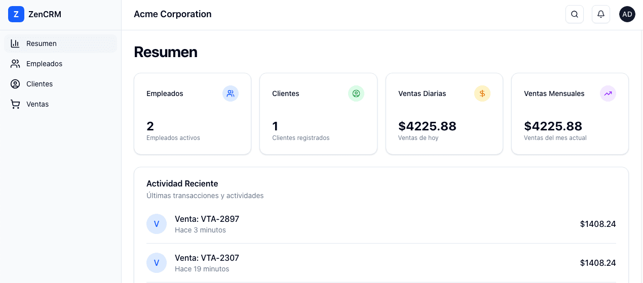 Vista previa de ZenCRM